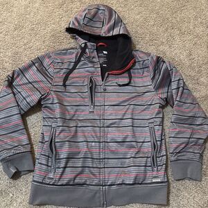 Empyre Jacket Mens Large Stripe‎ Grey Snowboarding Technical Bonded Fleece Ski